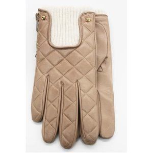 Beige Quilted Leather Gloves Nude Size 7 Medium M